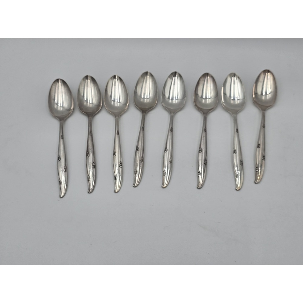 Oneida Community Silver Flower Silverplate Spoons Teaspoons Vintage Set Of 8